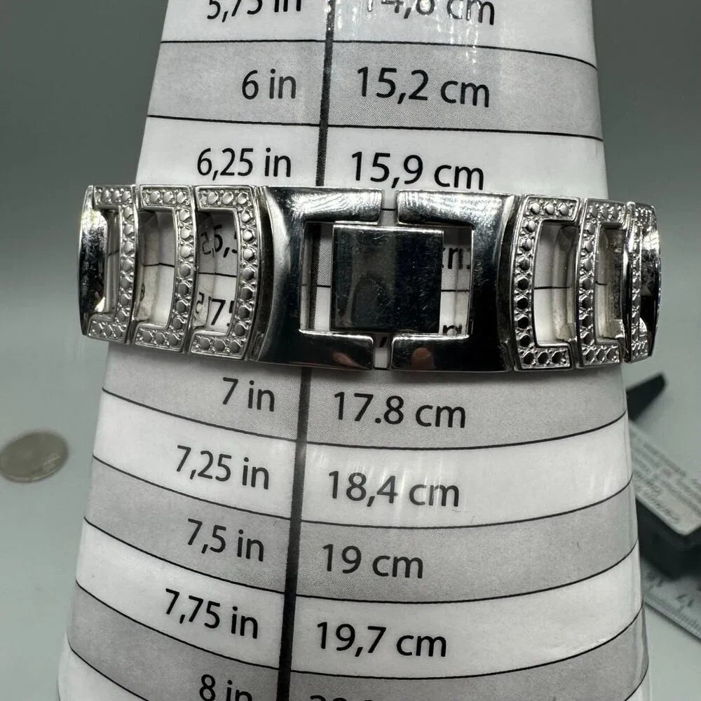 Adee Kaye Watch Women Silver Rhinestone Bracelet Mother of Pearl Dial Works 7
